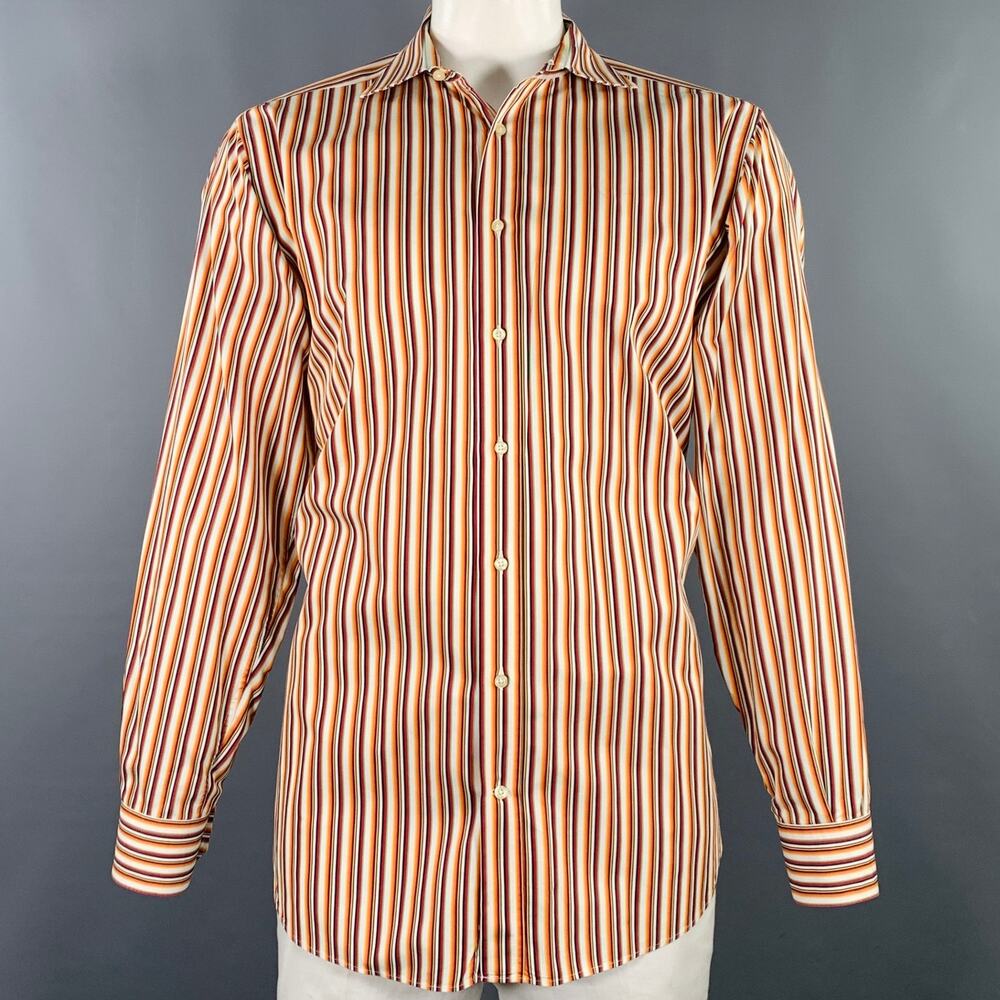 ETRO Size XXL Orange Multi Color Stripe Long Sleeve Shirt
